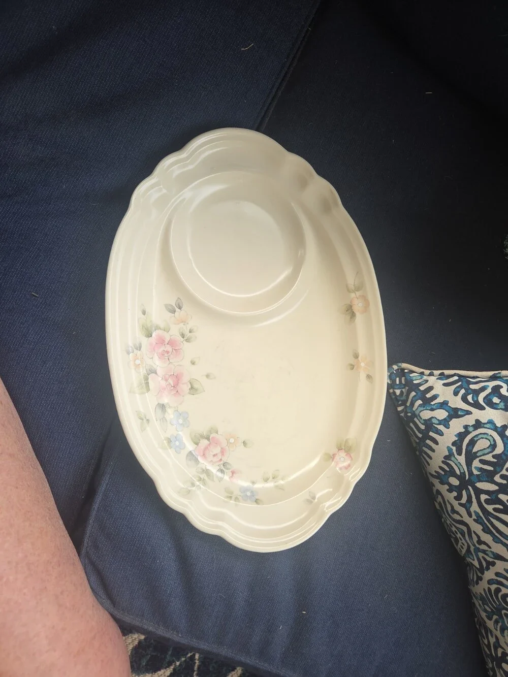 Pfaltzgraff Tea Rose Oval Platter Cream Floral Ceramic - Used